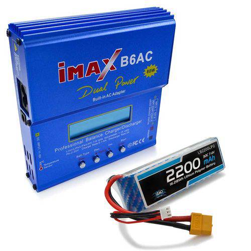 Carregador Imax B6ac e Bateria Lipo 7.4v - 2200mah - Xt60