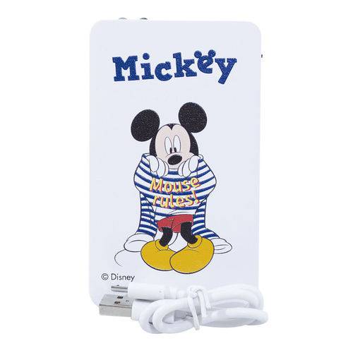 Carregador Portátil Branco Mickey Listras 2200Mah - Disney