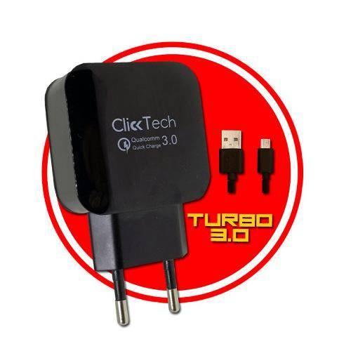 Carregador Ultra Turbo 3.0 Click Tech + Cabo Flat Micro Usb
