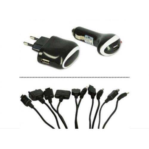 Carregador USB Veicular 10 em 1 Universal Plug para Carro e Tomada de Parede