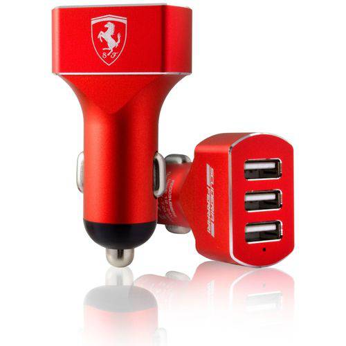 Carregador Veicular Ferrari 3 Entradas USB Vermelho