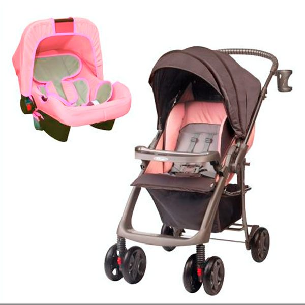 Carrinho de Bebê com Bebê Conforto Rubi Premium Rosa Matte Hércules