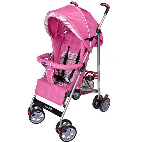 Carrinho de Bebê Passeio Prime Baby Umbrella Premium Rosa Listrado