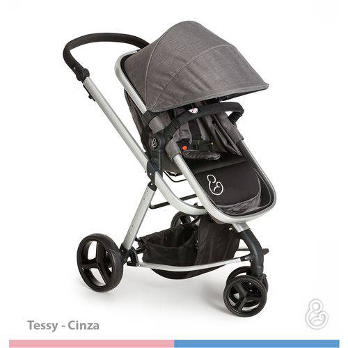 Carrinho de Bebê Tessy Cinza + Bebê Conforto Galzerano