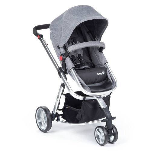 Carrinho de Bebê Travel System Mobi Grey Denim Silver com Bebê Conforto e Base