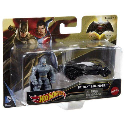 Carrinho Hot Wheels Batman Vs Superman Mini Figura e Veiculo - Batman Djh28