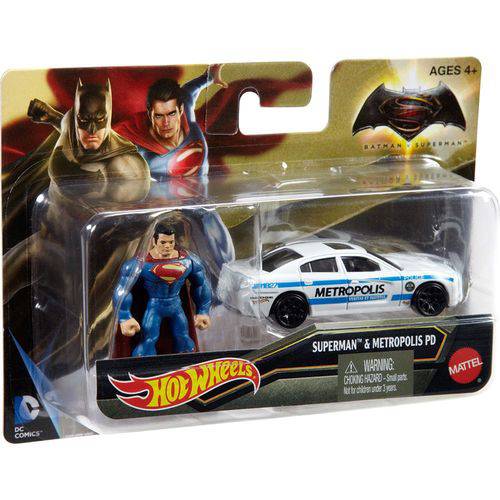 Carrinho Hot Wheels Batman Vs Superman Mini Figura e Veiculo - Superman Djh29