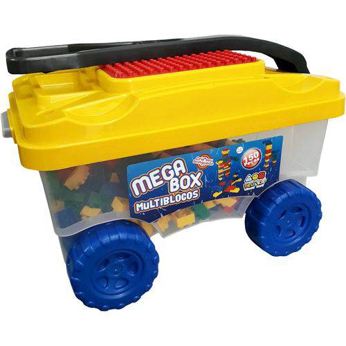 Carrinho Organizador Bell Toy Mega Box Multiblocos com Alça Flexível - 150 Blocos - Azul/amarelo/pre