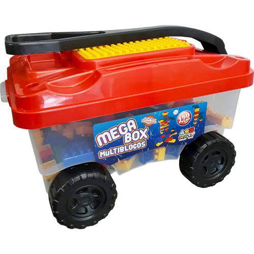 Carrinho Organizador Bell Toy Mega Box Multiblocos com Alça Flexível - 150 Blocos - Preto/vermelho/a