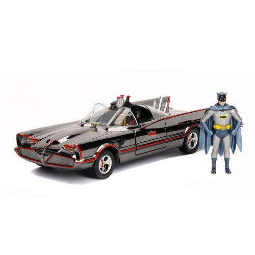 Carro Batman 1966 Classic TV Series Batmóvel Jada Metals Die Cast Hollywood Rides 1:24 Black Chrome Edição Limitada - Suika