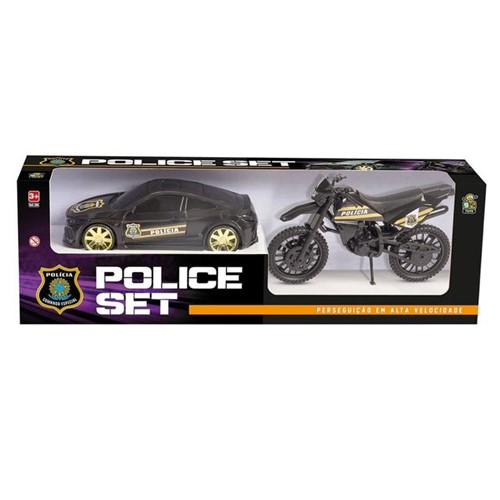 Carro com Moto Polici Set 306 Bs Toys Preto Preto