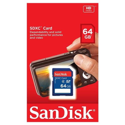Cartão 64GB SDXC - Sandisk - Velocidade Até 4MB/s - Classe 4 - SDSDB-064G-B35
