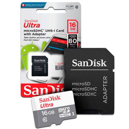 Cartão de Memória 16gb Classe 10 Sandisk Speed Up To 80 Mbs 533x