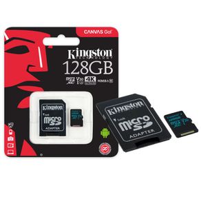 Cartão de Memória 128GB Classe 10 Kingston SDCG2/128GB Micro SDXC 90R/45W UHS-I U3 V30 Canvas Go