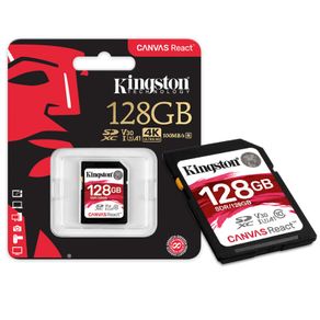 Cartão de Memória 128GB Classe 10 Kingston SDR/128GB SDXC 100R/80W UHS-I U3 V30 Canvas React