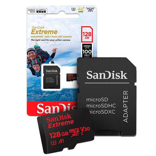 Cartão de Memoria 128gb Micro Sd Cl10 Extreme SDSQXAF Sandis