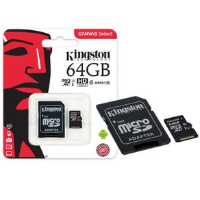 Cartão de Memória 64GB Classe 10 Kingston SDCS/64GB Micro SDXC 80R/10W UHSI U1 Canvas Select
