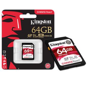 Cartão de Memória 64GB Classe 10 Kingston SDR/64GB SDXC 100R/80W UHS-I U3 V30 Canvas React