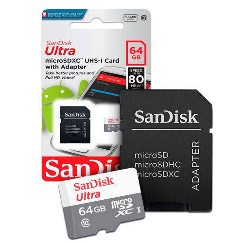 Cartão de Memória 64gb Classe 10 Sandisk Speed Up To 80 Mbs 533x