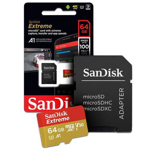 Cartão de Memoria 64gb Micro Sd com Adapt Cl10 100mb/s Sdsqxaf-064g Sandisk Extreme