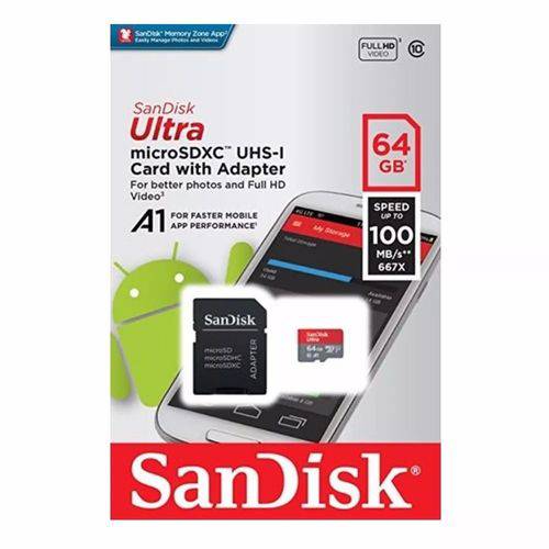 Cartão de Memoria 64gb Micro Sd Sandisk Ultra C10 100mbs 667x A1