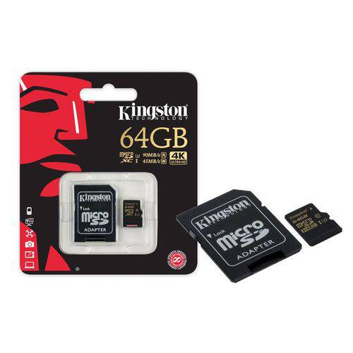 Cartão de Memória 64gb Sdcg/64gb Classe 10 Micro Sdxc Gold Uhs-i U3 com Adaptador Sd Kingston
