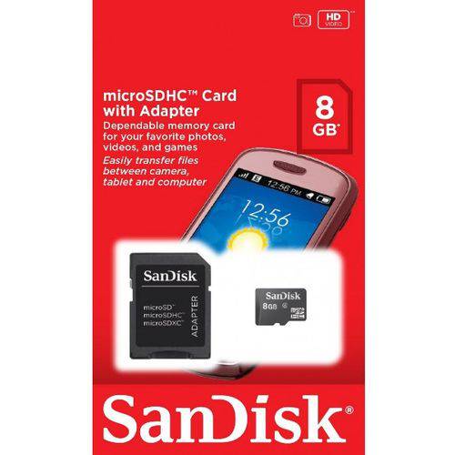 Cartão de Memória 8gb Micro Sd C/Adaptador 2 em 1 Sandisk