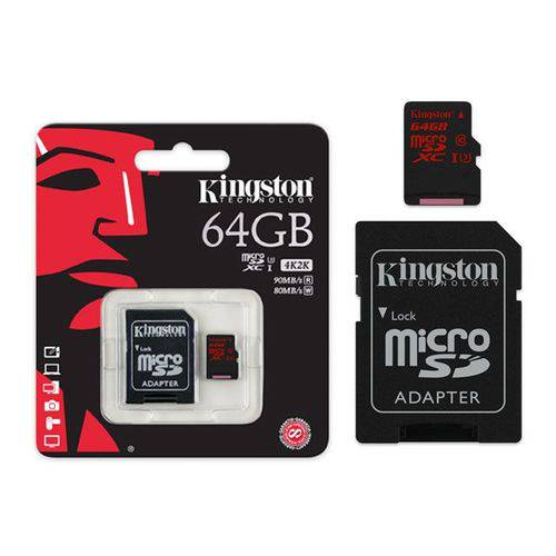 Cartao de Memoria Classe 10 Kingston Sdca3/64gb Micro Sdxc 64gb Uhs-i U3 com Adaptador Sd