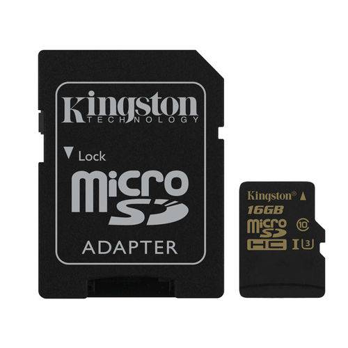 Cartao de Memoria Classe 10 Kingston Sdcg/16gb Micro Sdhc Gold 16gb Uhs-i U3 com Adaptador Sd