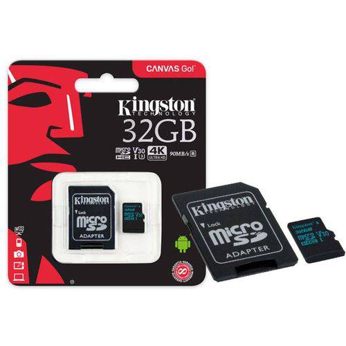 Cartao de Memoria Classe 10 Kingston SDCG2/32GB Micro Sdhc 32GB 90R/45W Uhs-I U3 V30 Canvas Go