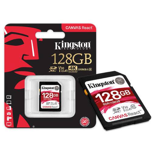 Cartao de Memoria Classe 10 Kingston Sdr/128GB Sdxc 128GB 100R/80W Uhs-I U3 V30 Canvas React