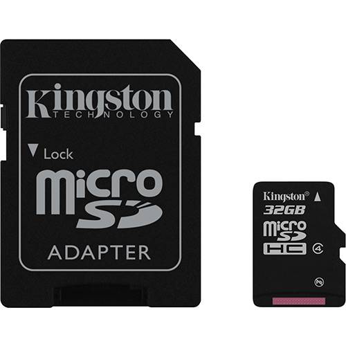 Cartão de Memória Kingston 32GB MicroSDHC com Adaptador SD (classe 4)