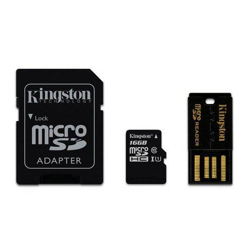 Cartão de Memória Kingston Micro Sdhc 16gb Classe 10 com Adaptador Usb e Sd - Mbly10g2/16gb