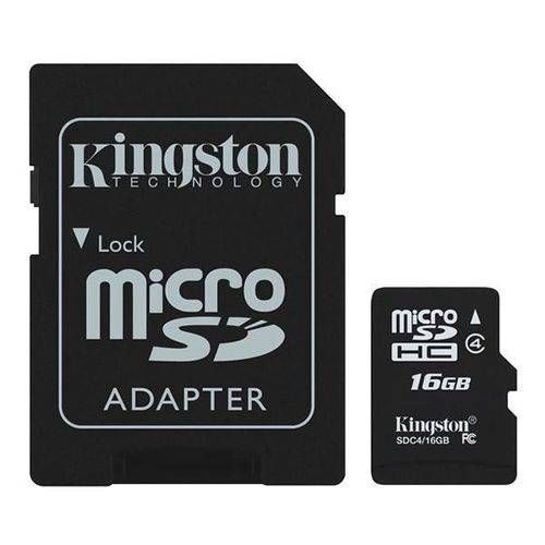 Cartão de Memória Kingston Micro Sdhc 16gb Classe 4 com Adaptador Sd - Sdc4/16gb
