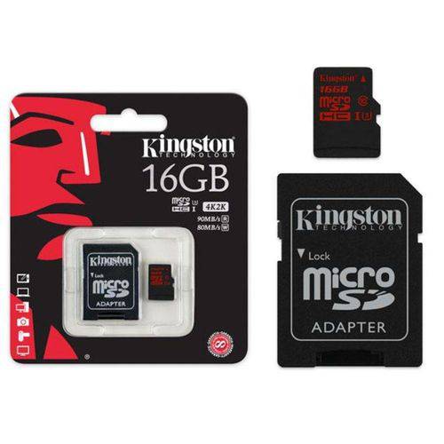 Cartão de Memória Kingston Micro Sdhc com Adaptador Sd Uhs-i 16gb Sdca10/16gb