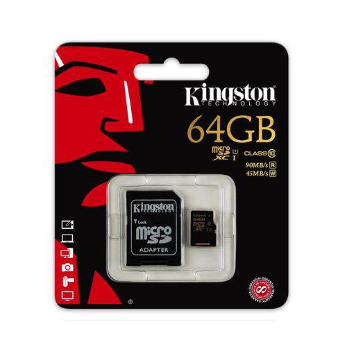 Cartão de Memória Kingston Microsdxc 64gb Classe 10 U1 90mb/s com Adaptador - Sdca10/64gb