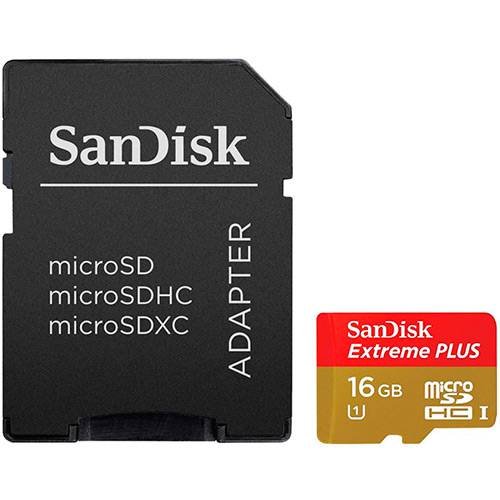 Cartão de Memória Micro SD 16GB SanDisk Extreme Plus 80/30MB/s + Adaptador