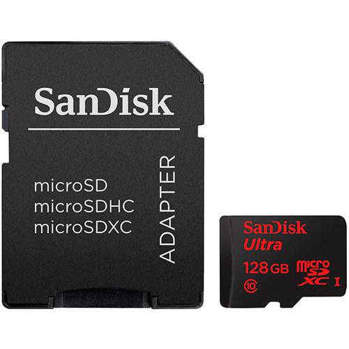 Cartão de Memória Micro SD 128GB SanDisk Ultra 48MB/s + Adaptador