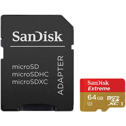 Cartão de Memória Micro SD 64GB SanDisk Extreme Plus 80/50MB/s + Adaptador