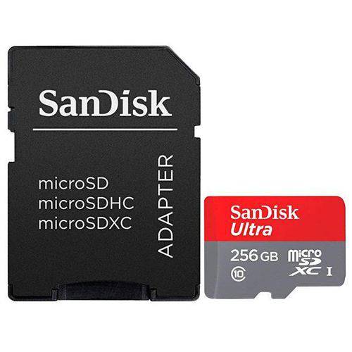 Cartão de Memória Micro SD de 256GB SanDisk Ultra SDSQUAR-256G-GN6MA - Cinza/Ver