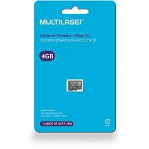 Cartão de Memória Micro Sd Multilaser MC144 4GB Preto