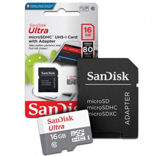 Cartão de Memoria Micro Sd Sandisk Sdhc 16gb Ultra Classe10 80mb/s