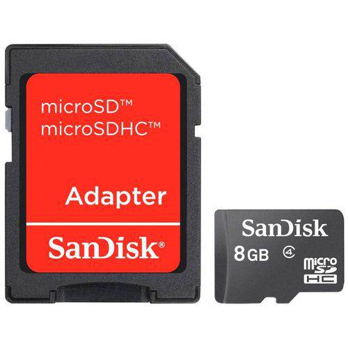 Cartão de Memória Micro Sdhc Sandisk com 8gb de Capacidade de Armazenamento e Adaptador