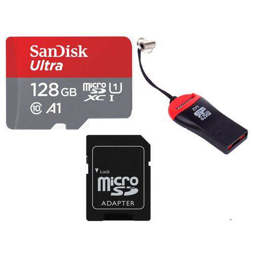 Cartao de Memoria Micro Sdxc Ultra 100mb/s 128gb + Adaptador Sd + Leitor Usb para Celular Nitendo Switch