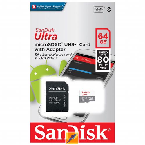 Cartão de Memória MicroSD 64GB SanDisk | SDSQUNS-064G-GN3MA 2217