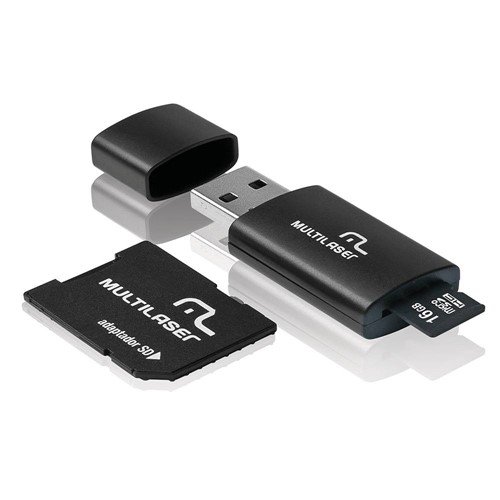 Cartão de Memória Multilaser 16gb com Adaptador Sd e Leitor de Cartão Usb Kit 3 em 1 Mc112