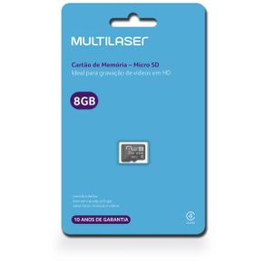 Cartão de Memória Multilaser MC141 Classe 4 Micro SD 8GB