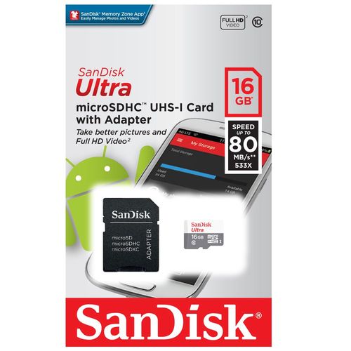 Cartão de Memória Sandisk 16GB MicroSD | SDSQUNS-016G-GN3MA 2244