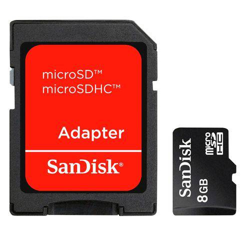 Cartão de Memória Sandisk Microsdhc com Adaptador 8gb Sdsdqm-008g -b35a