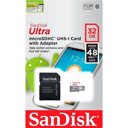 Cartão de Memória - Sandisk Ultra - 32gb - 80 Mb/s - Classe 10
